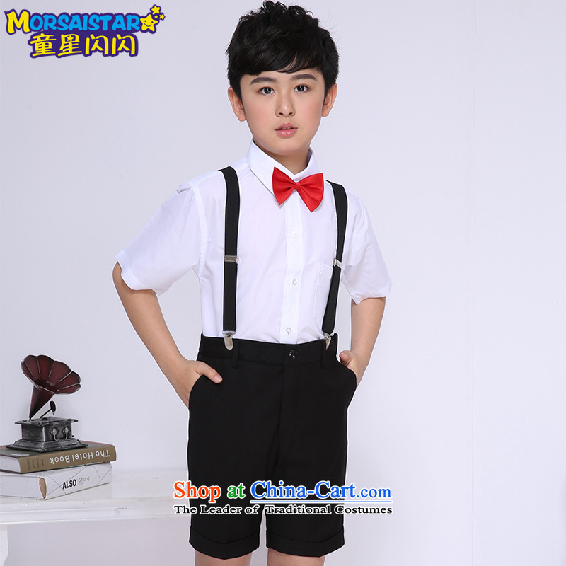 Children will serve student performances choral clothing autumn long-sleeved clothing boy children dance Flower Girls dress C black trousers, white long-sleeved 6 + 140 piece kit Tong Xing (MORSAISTAR glittering shopping on the Internet has been pressed.)