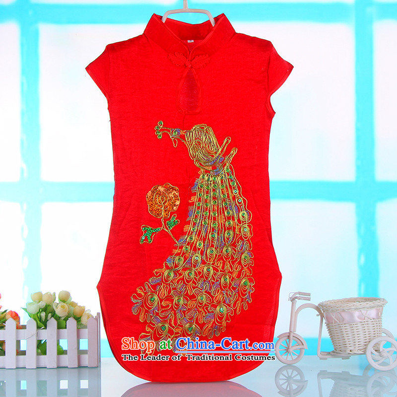 Children's Wear Skirts girls Princess Tang Gown cheongsam red spring and summer children's apparel girls dresses embroidered dress skirt red baby 140 Bunnies Dodo xiaotuduoduo) , , , shopping on the Internet