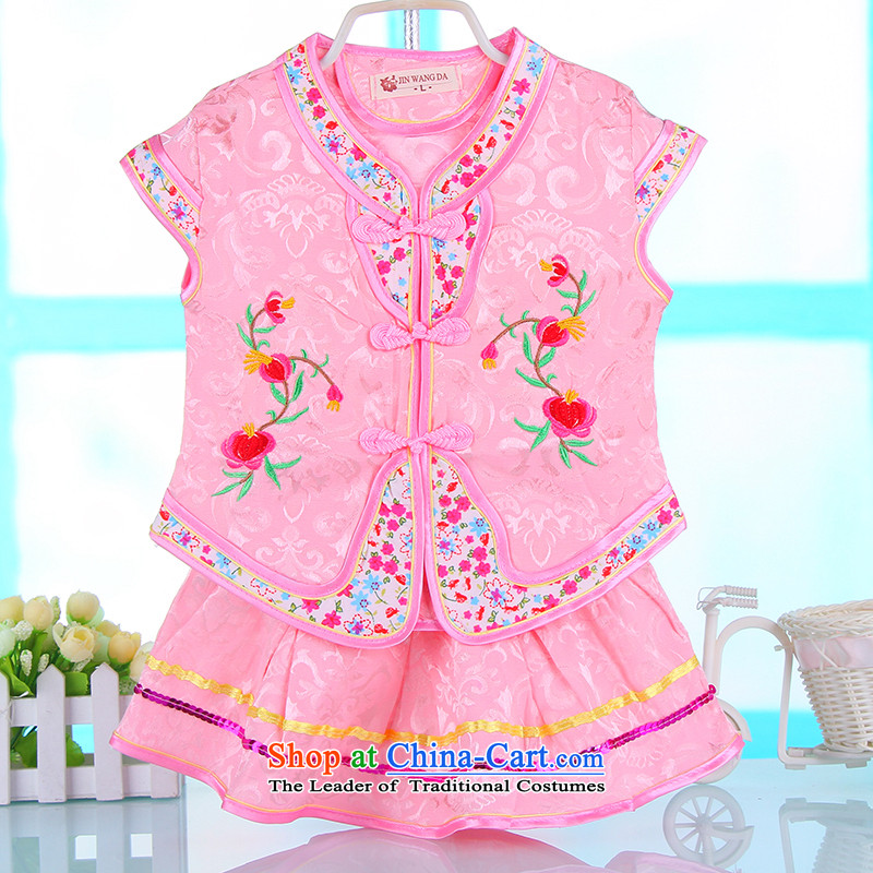 2015 New Summer Children Tang dynasty embroidery girls short-sleeved shirts kit stage costumes will children's wear pink and point of 100 shopping on the Internet has been pressed.
