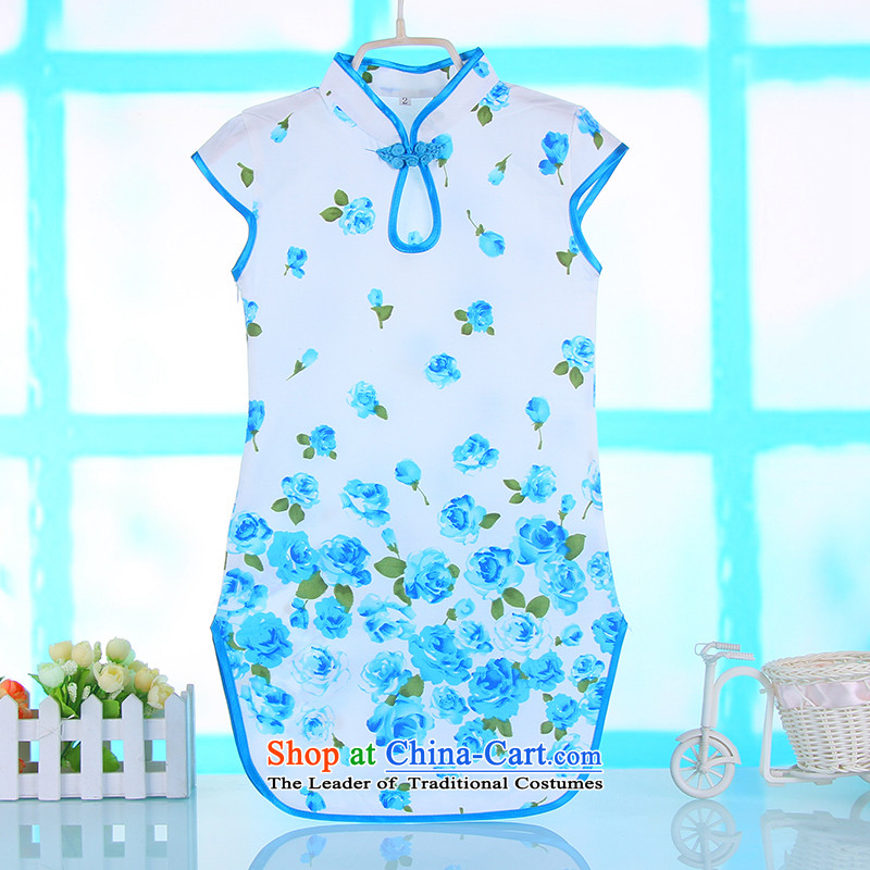 The Girl Child Child Child new baby CUHK summer porcelain pure cotton qipao Tang dynasty guzheng will dress porcelain blue 140 points of the , , , and shopping on the Internet
