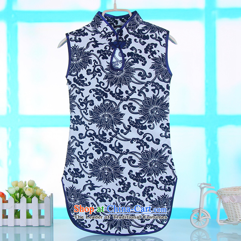 The Girl Child Child Child new baby CUHK summer porcelain pure cotton qipao Tang dynasty guzheng will dress porcelain blue 140 points of the , , , and shopping on the Internet