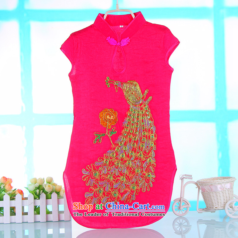 Children's Wear Skirts girls Princess Tang Gown cheongsam red spring and summer children's apparel girls dresses baby dress Embroidery Apron rose 140