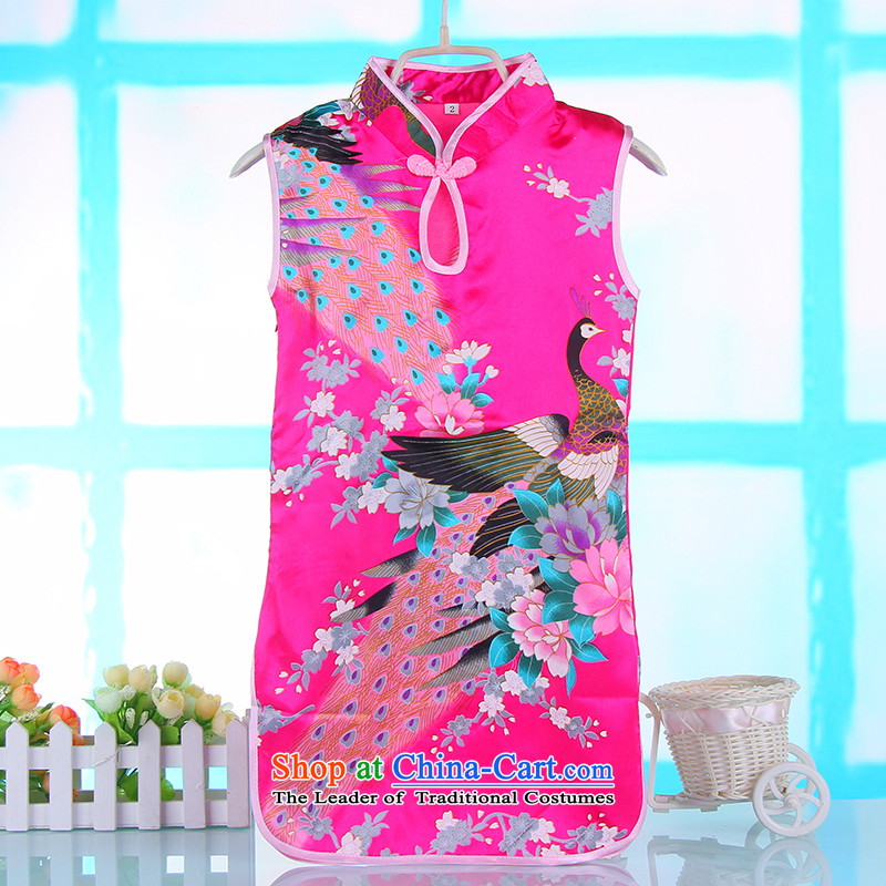 2015 Summer Children qipao girls Tang Gown cheongsam dress kids CUHK Princess girls of ethnic costumes and point of pink 140 shopping on the Internet has been pressed.