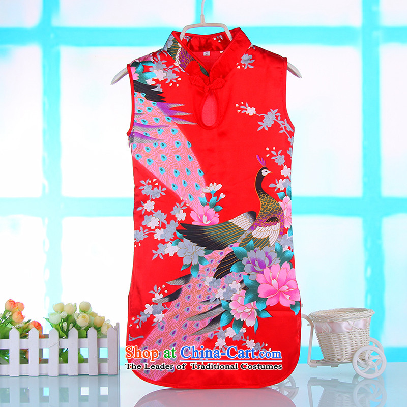 2015 Summer Children qipao girls Tang Gown cheongsam dress kids CUHK Princess girls of ethnic costumes and point of pink 140 shopping on the Internet has been pressed.