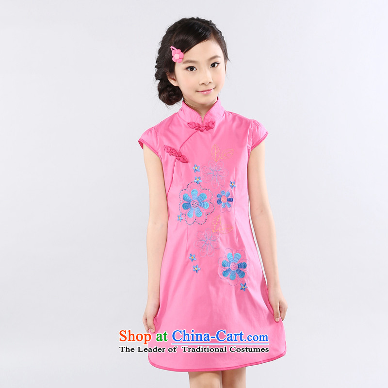 Ethernet-to red. He embroidered ironing drill large and medium-sized child qipao girls China wind dresses children guzheng instrument performances services to red. He?160