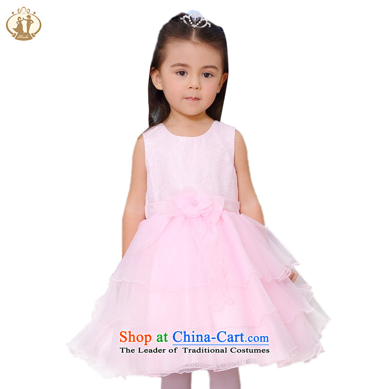 Tien Po girls dress skirt the  new 2015 high-end princess dresses sweet skirt summer, children the skirt of age babies show skirt Pink 90cm