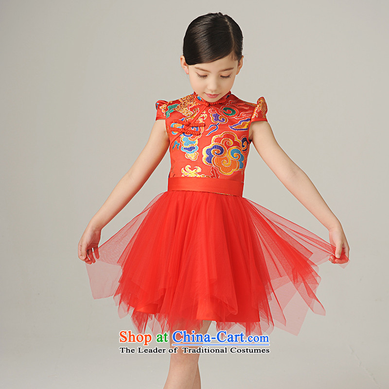 The league-soo children will dress skirt ethnic girls dragon robe cheongsam dress celebrate Children's Day Go show host dresses performances Flower Girls dress T1003 red 120-130 51-soo (yisixiu) , , , shopping on the Internet
