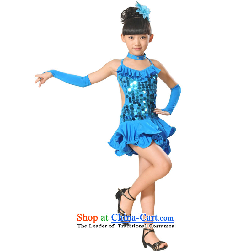 Children Dance serving children Latin dance wearing female Latin dance skirt girls will Latin dance on the chip light blue stands 150cm