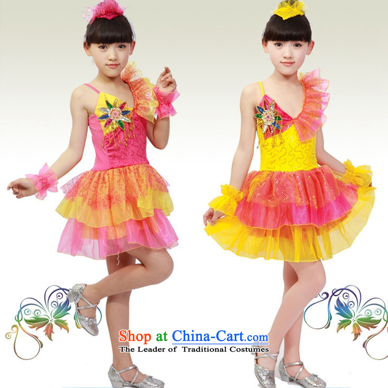 61. Children costumes LATIN DANCER on-chip performance serving girls will replace Christmas clothing yellow Christmas height 150cm,golove,,, shopping on the Internet