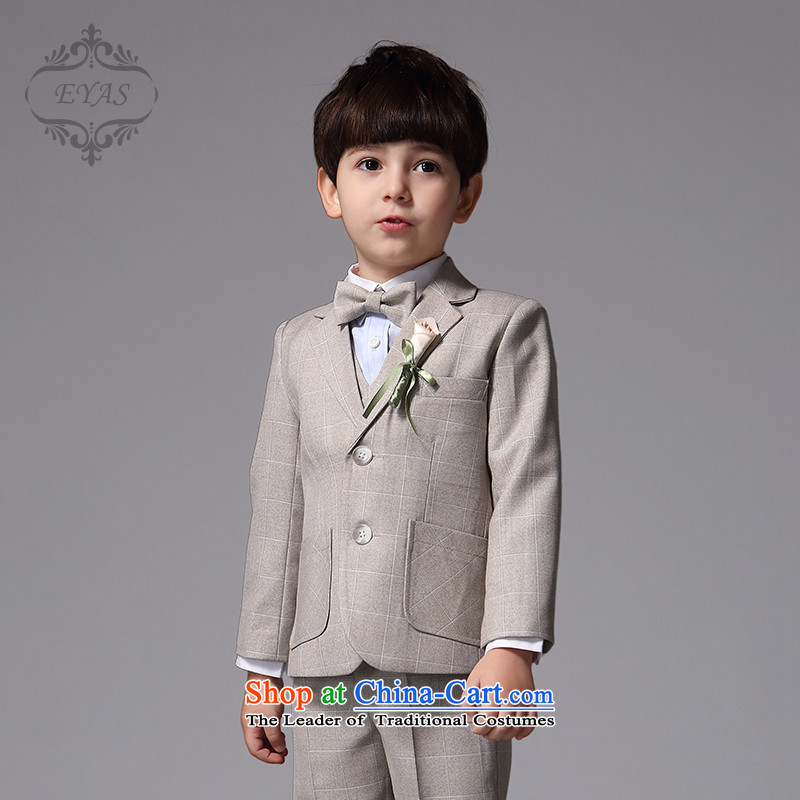 Eyas of children's wear new spring and autumn boy latticed suits kit small children spend dress suit will Four piece set Ma Gray Tartan Four piece set (no shirt) 130,EYAS,,, shopping on the Internet