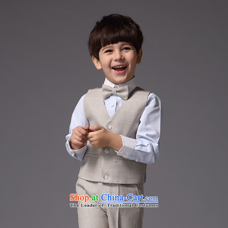 Eyas of children's wear new spring and autumn boy latticed suits kit small children spend dress suit will Four piece set Ma Gray Tartan Four piece set (no shirt) 130,EYAS,,, shopping on the Internet