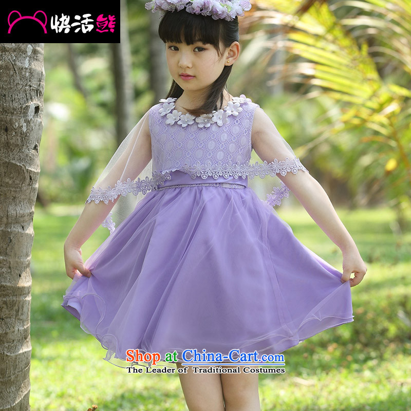Happy Xiong 2015 summer, reinsert the girl child will children's wear dresses CUHK child round-neck collar white lace bon bon dress short-sleeved princess skirt violet 110, happy xiong , , , shopping on the Internet