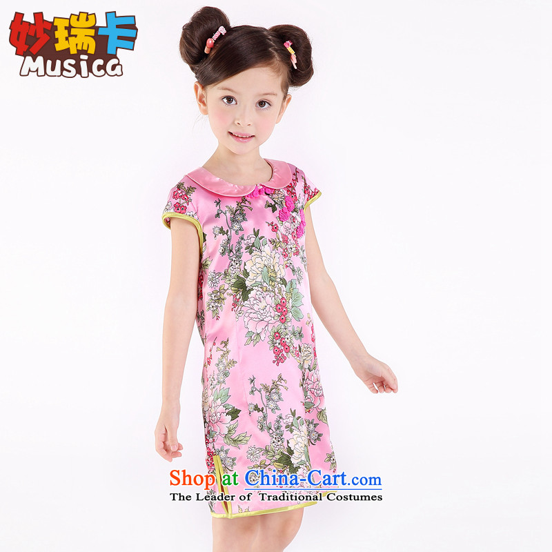 Mya@ 2015 Summer children's wear new products of ethnic girls qipao CUHK child Tang dynasty stamp cheongsam dress skirt pink 160 Miu@ , , , shopping on the Internet