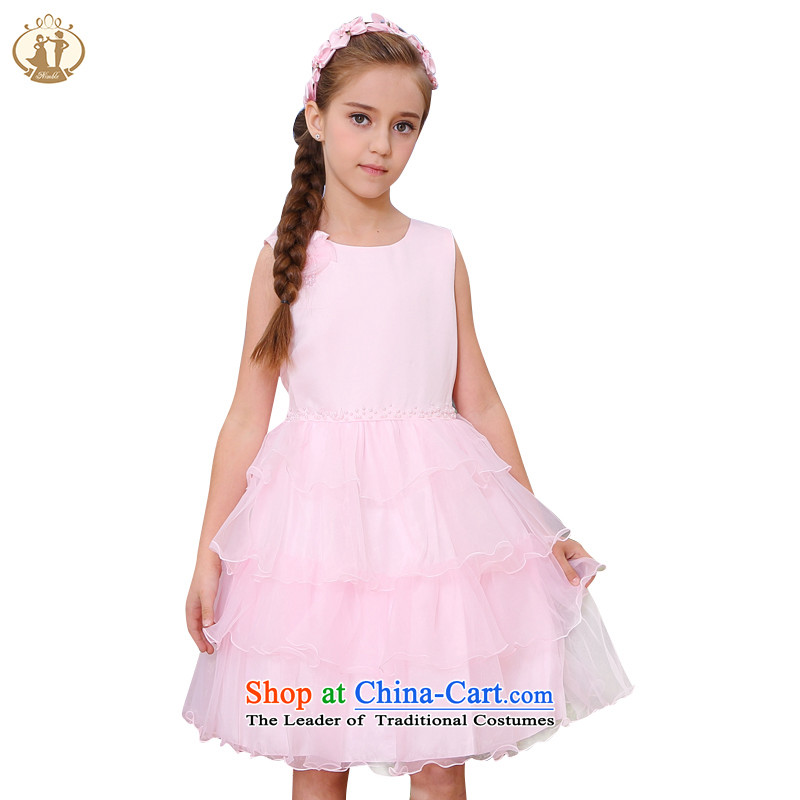 Tien Po 2015 new dress skirt hosted a skirt children dress dresses fine manually staple bead hundreds pleated skirts pink?135cm