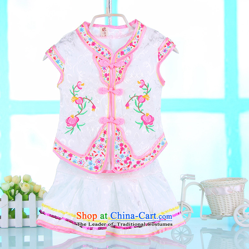 2015 New Summer Children Tang dynasty embroidery girls short-sleeved shirts kit children's wear stage costumes will 4689B White100