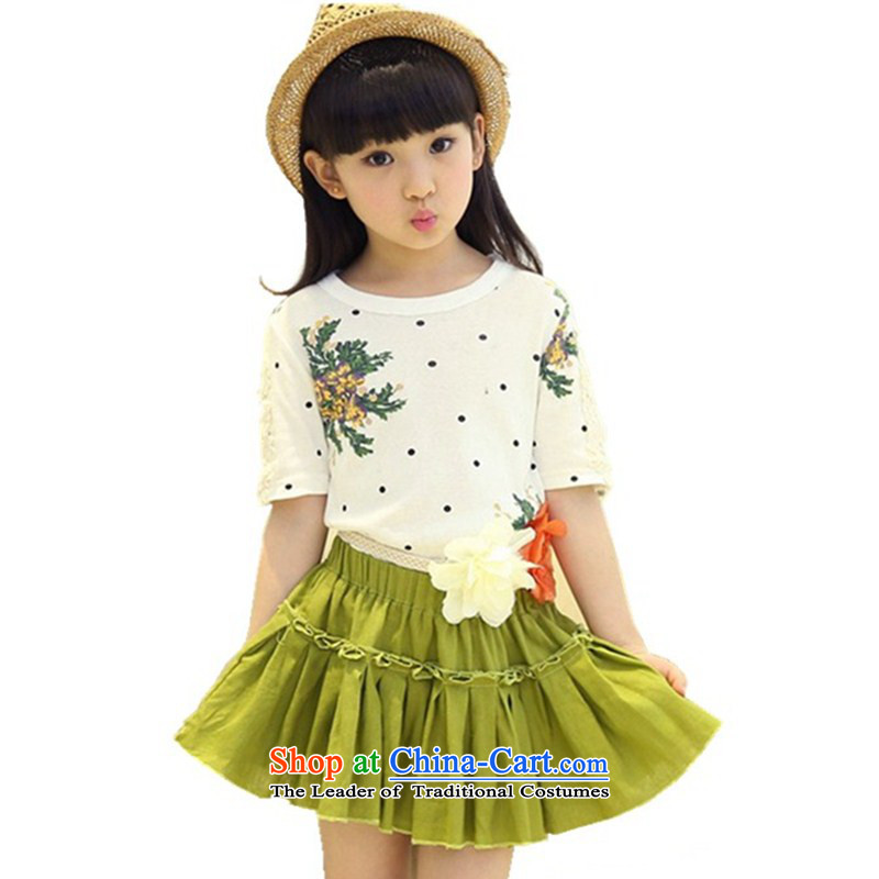 Children's wear costumes and celebrate Children's Day 2015 New Wave point skirt summer Korean Princess skirt kit Dress Casual Army green belts to 160