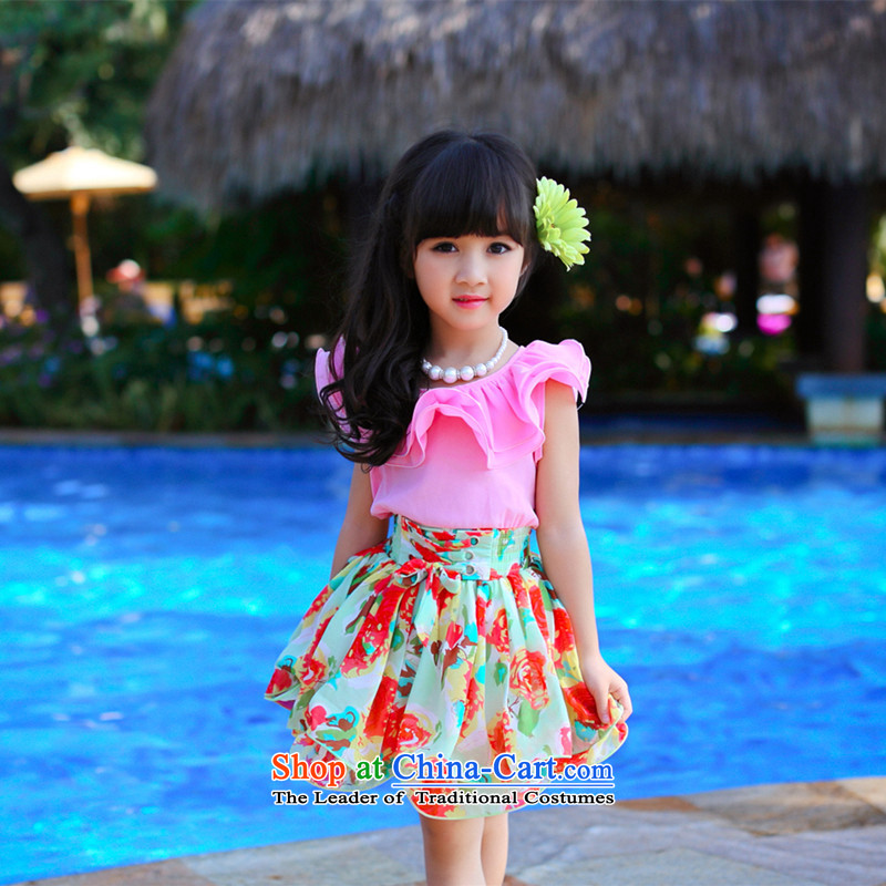 61 Pediatric costumes and children's wear 2015 New floral dresses Korean summer beach resort dresses pink 150