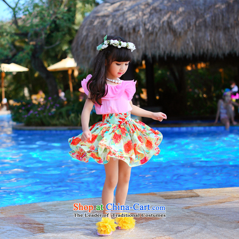 61 Pediatric costumes and children's wear 2015 New floral dresses Korean summer beach resort dresses pink 150, Yan Beverly shopping on the Internet has been pressed.