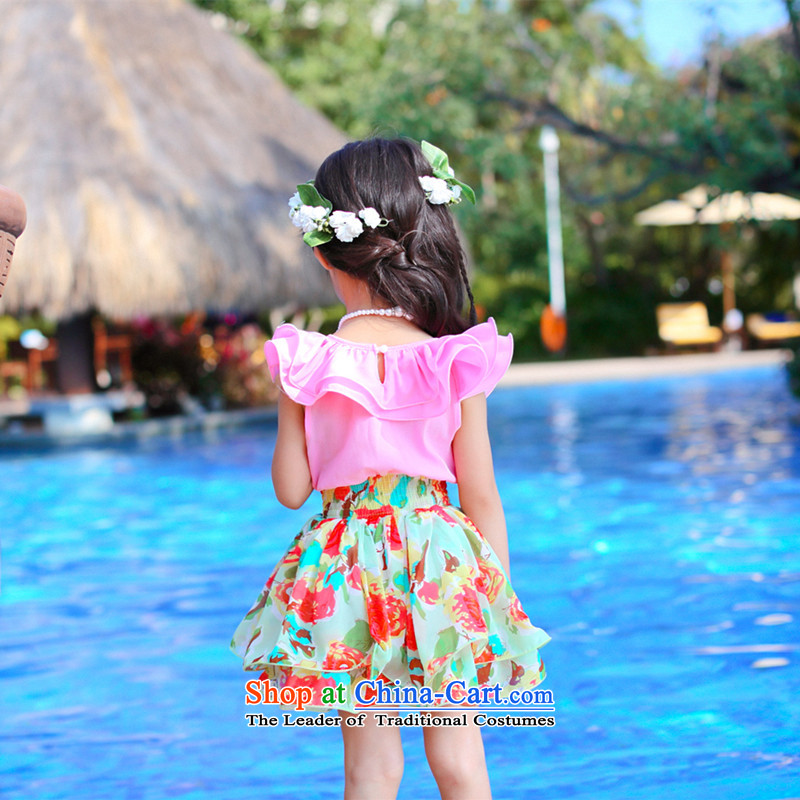 61 Pediatric costumes and children's wear 2015 New floral dresses Korean summer beach resort dresses pink 150, Yan Beverly shopping on the Internet has been pressed.