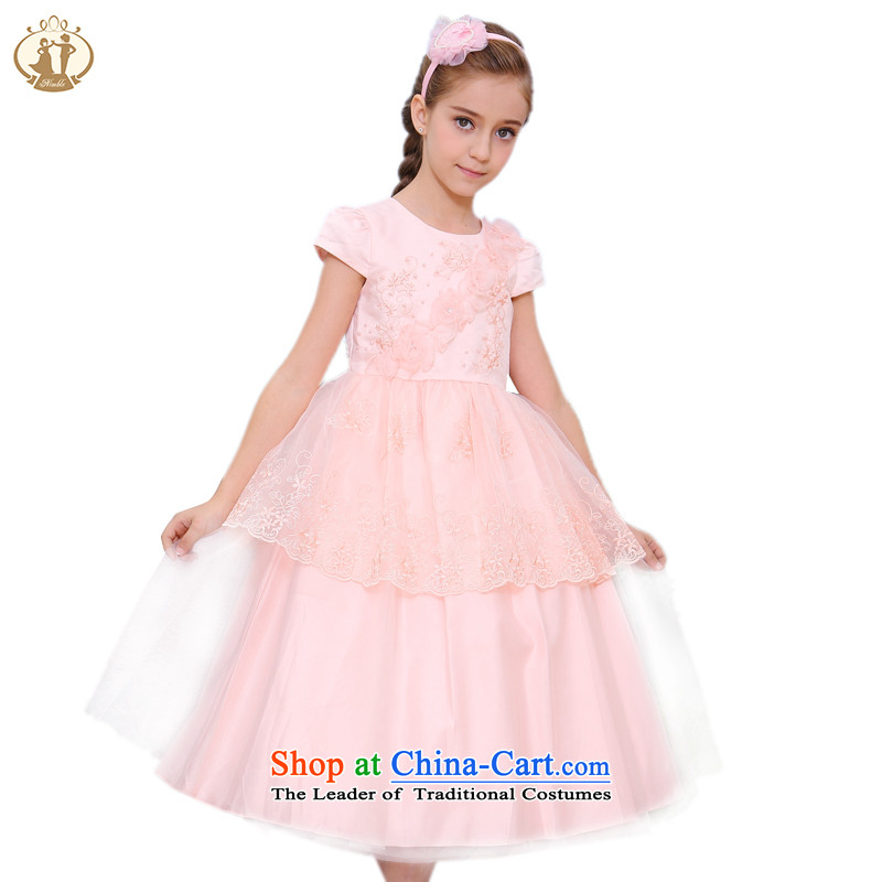 Tien Po children's wear new manually staple 2015 bead lace princess skirt girls wedding dress dress apron skirt toner orange 135cm