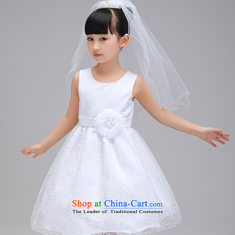 Each Princess skirt girls Ngai girl children's apparel will Flower Girls dress?2015 Summer girls short-sleeved princess skirt White?110