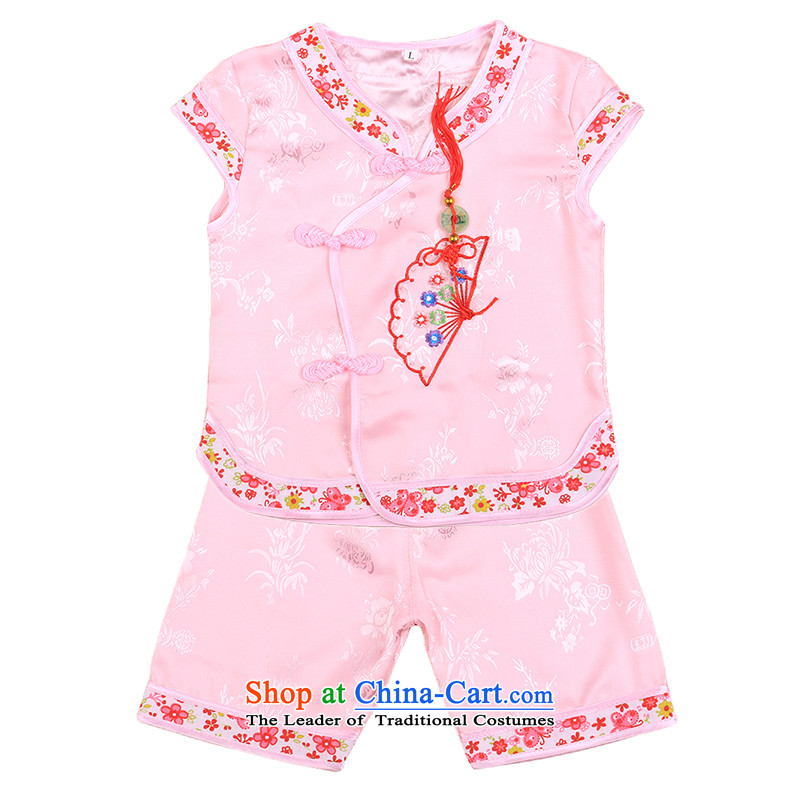 2015 new baby Tang Dynasty Package girls of early childhood short-sleeved shorts summer infant garment aged 1-2-3 4808 pink?100