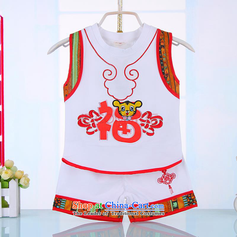Tang Dynasty Children Summer infant national Tang Dynasty Package your baby boy age two kits short-sleeved gown 4646th white 80
