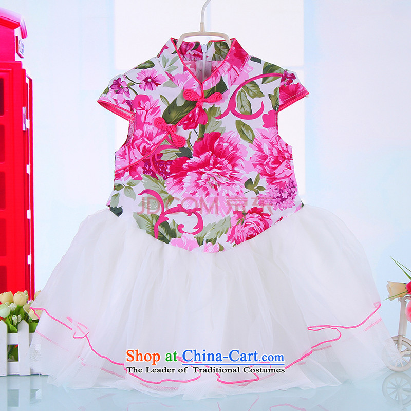 61 2015 female Children Summer gift of new wind retro jacquard bon bon dresses baby qipao 4510 rose 100