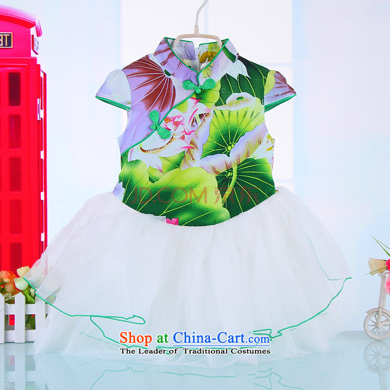 61 2015 female Children Summer gift of new wind retro jacquard bon bon dresses baby qipao 4510 Green 120