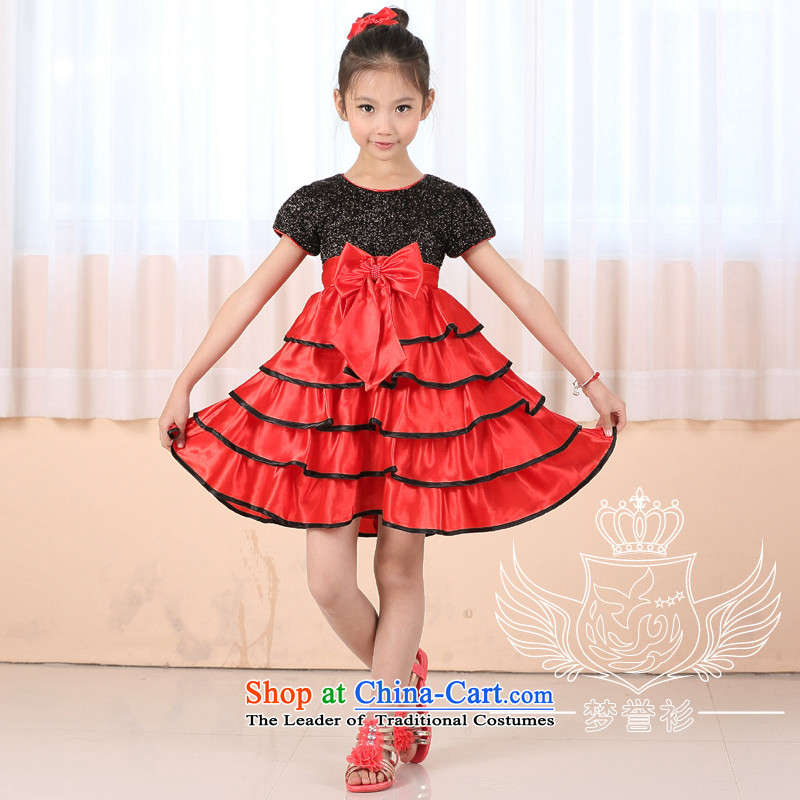 Christmas performances for clothing Halloween girls princess suits skirts spring, summer, autumn and winter load birthday dress dances singing piano skip moderator performance apparel black and red flashing red 135cm30 code