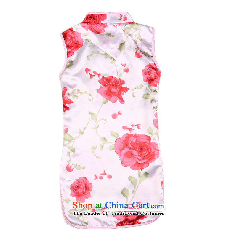 2015 girls children's apparel cheongsam dress qipao Girl Children Summer Tang dynasty summer baby cotton linen rose?110