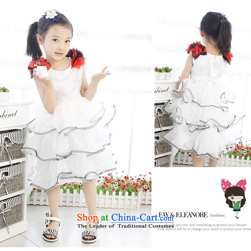 2015 new children's wear girls dresses summer Korean short-sleeved princess skirt children necklace lace costumes White 140