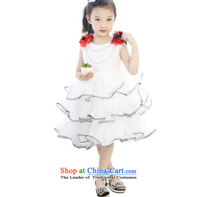 2015 new children's wear girls dresses summer Korean short-sleeved princess skirt children necklace lace costumes , 140 white traverse PAT KSLPT (shopping on the Internet has been pressed.)