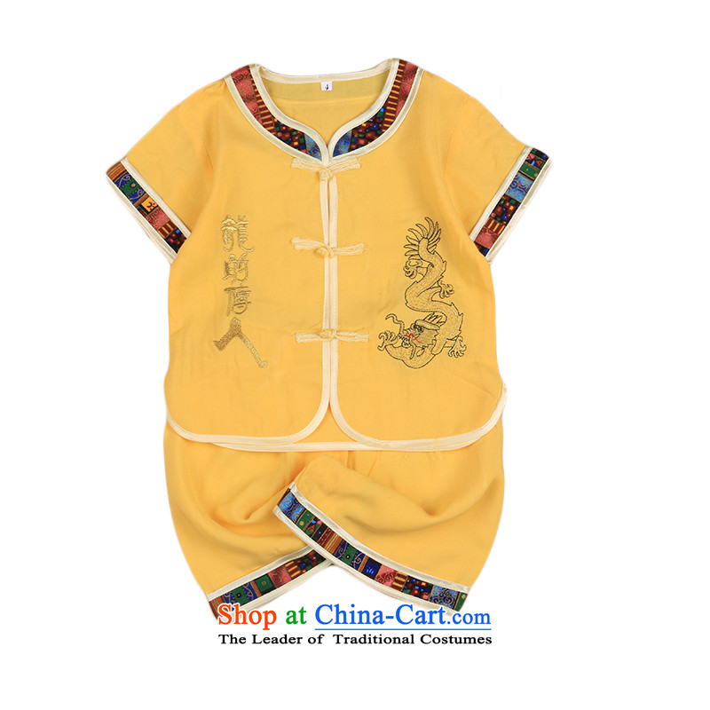 Offer new types of child-Tang Dynasty Chinese baby cotton linen Tang dynasty boy short-sleeved Tang casual ethnic summer our 4676th Yellow 73