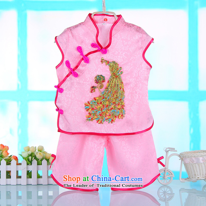 Summer 2015 new girls Tang Dynasty Package your baby clothes summer gown Chinese children aged 1-2-3 summer set point of the 4686th 110cm, pink and shopping on the Internet has been pressed.