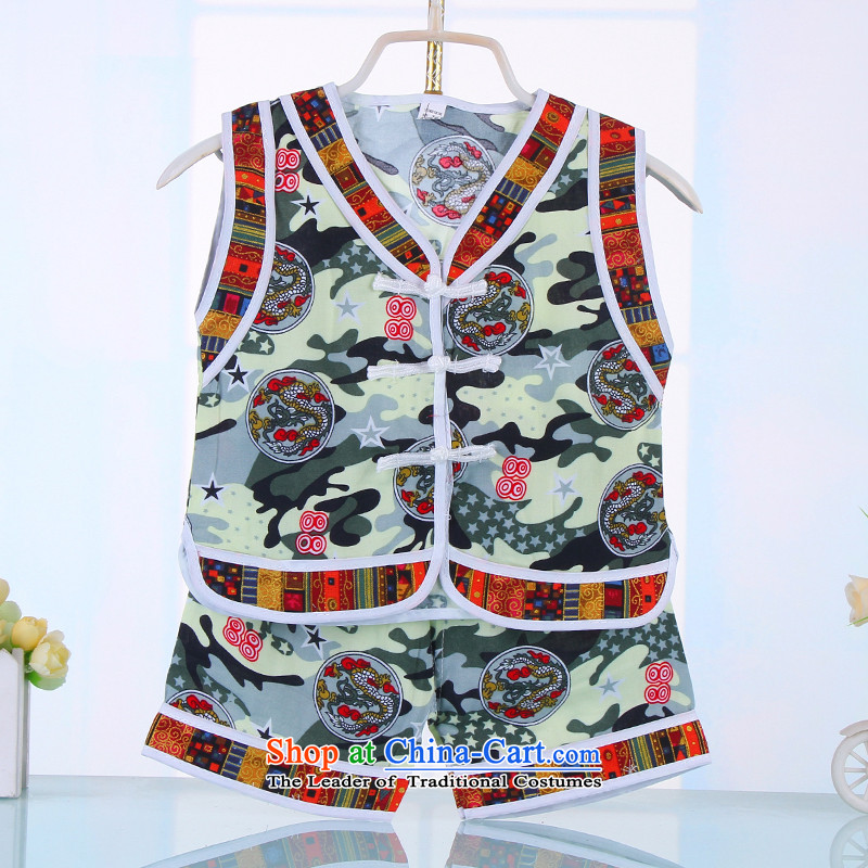 2015 cool and comfortable soft baby boy children cotton linen Tang Dynasty Package Chinese children vest Kit 4517 Green 73CM