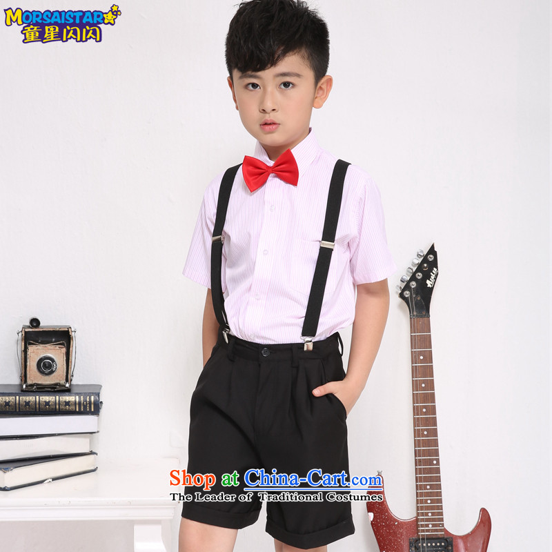 Child Star Shining Boy Children's Day 2015 primary and secondary school students to show a dance performance services Shu Tong service kit choral black shorts + pink shirt of the six piece of 140 child star shining MORSAISTAR () , , , shopping on the Inte