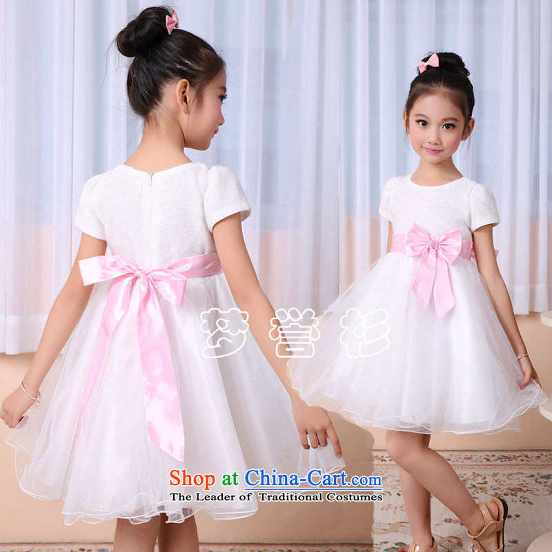 Children's dress snow white wedding dress their children bon bon white flowers of children's wear skirts princess short-sleeved dresses Korean version of spring, summer, autumn and winter new child piano white?135cm30 service code more than 50 catty