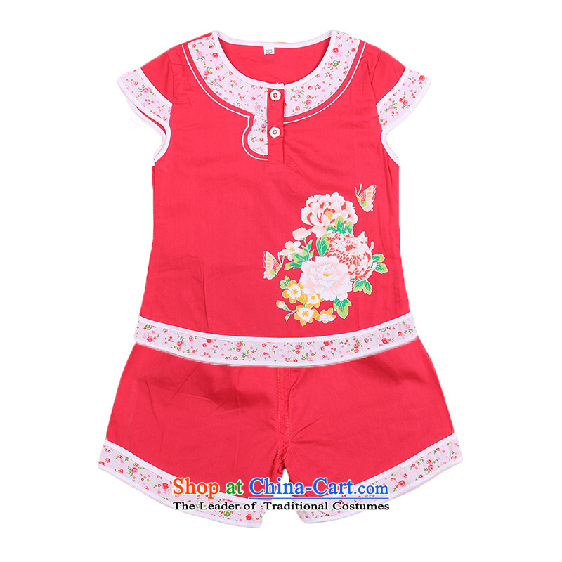 Tang Dynasty female babies children age summer sleeveless + shorts brocade coverlets Birthday holiday dress small children in 4810 Red 120 babies of points and shopping on the Internet has been pressed.