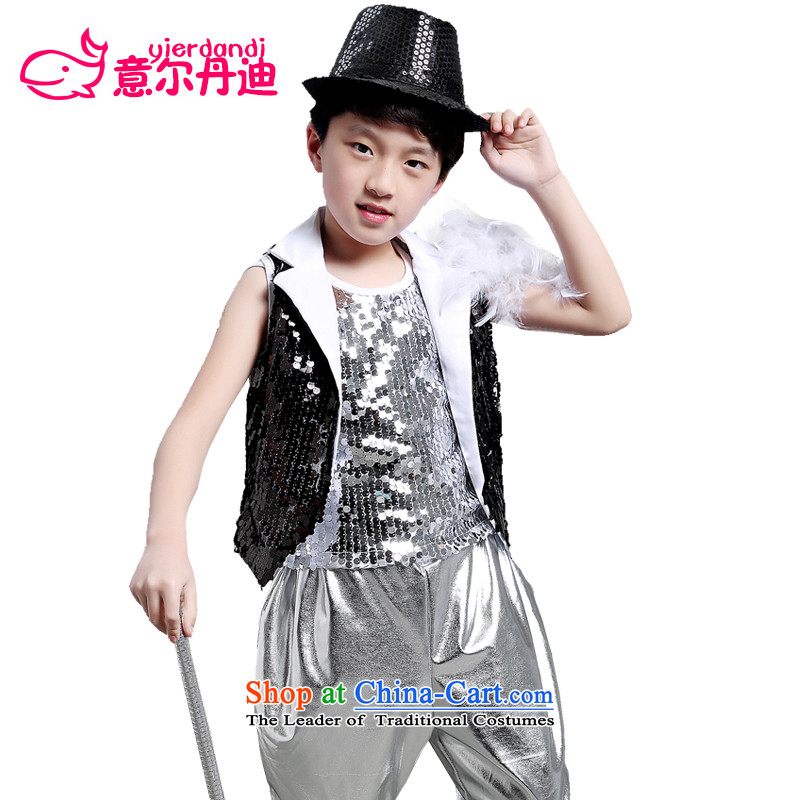 The new boys and girls modern dance jazz dance performances services for children with child model stage show handsome costume services to 160, Black (yierdandi Dundee) , , , shopping on the Internet