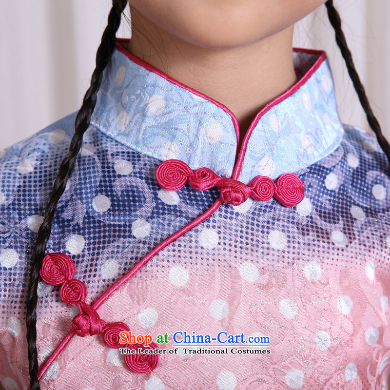 Goodwill Visit to the Netherlands baby girl child care Tang dynasty princess skirt the interpolator cheongsam dress uniform dress guzheng performances showing the load spring and summer clothing New China wind fresh cuhk children's wear blue gradient 120-