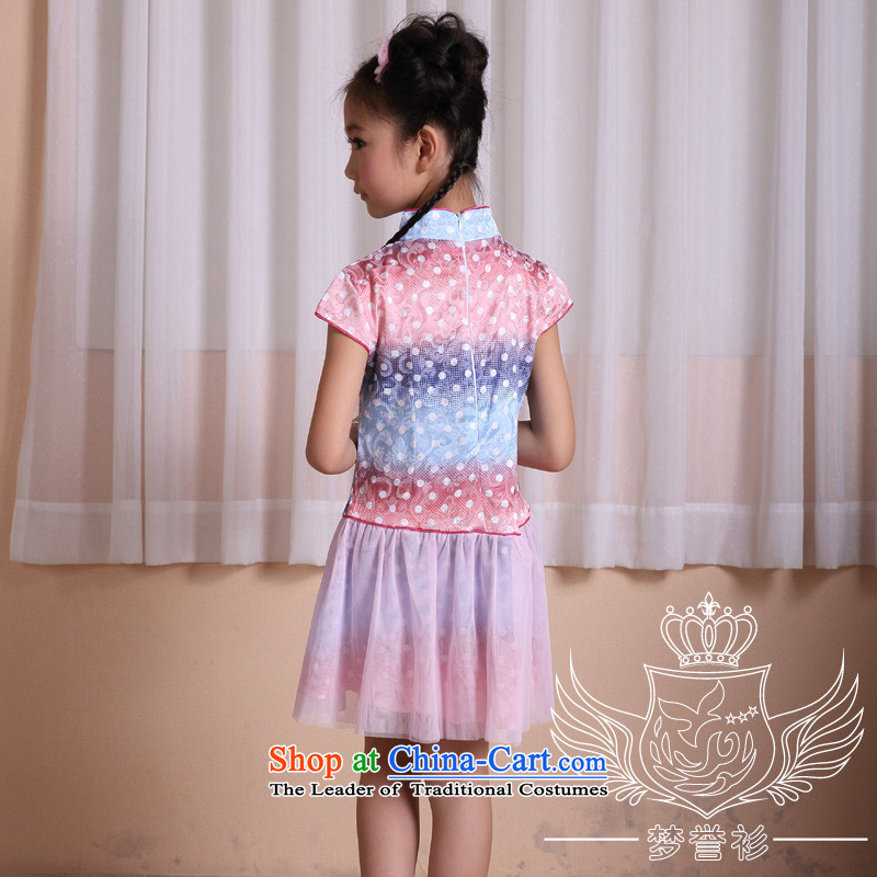 Goodwill Visit to the Netherlands baby girl child care Tang dynasty princess skirt the interpolator cheongsam dress uniform dress guzheng performances showing the load spring and summer clothing New China wind fresh cuhk children's wear blue gradient 120-