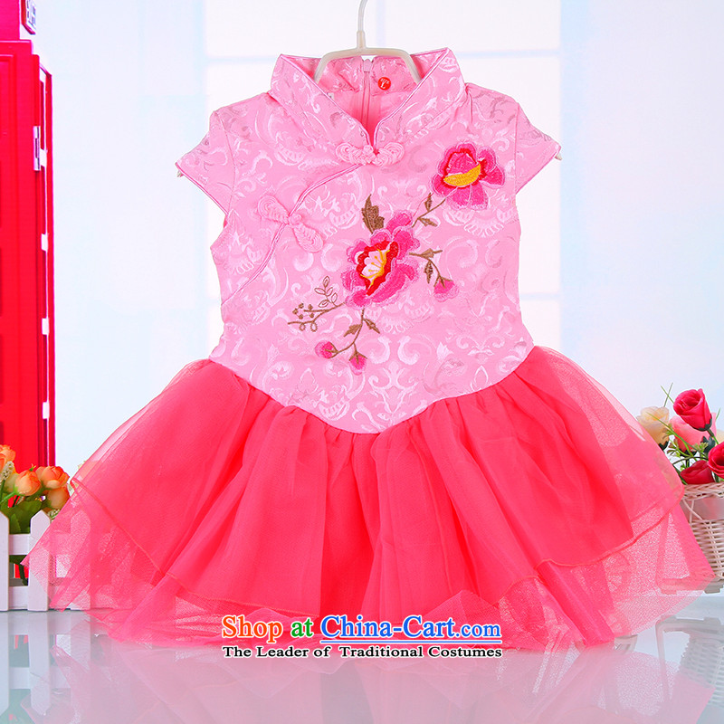 Mr Ronald girls children Tang dynasty porcelain dresses pure cotton short-sleeved dress with child skirt the students skirts princess skirt pink 110, a point and shopping on the Internet has been pressed.