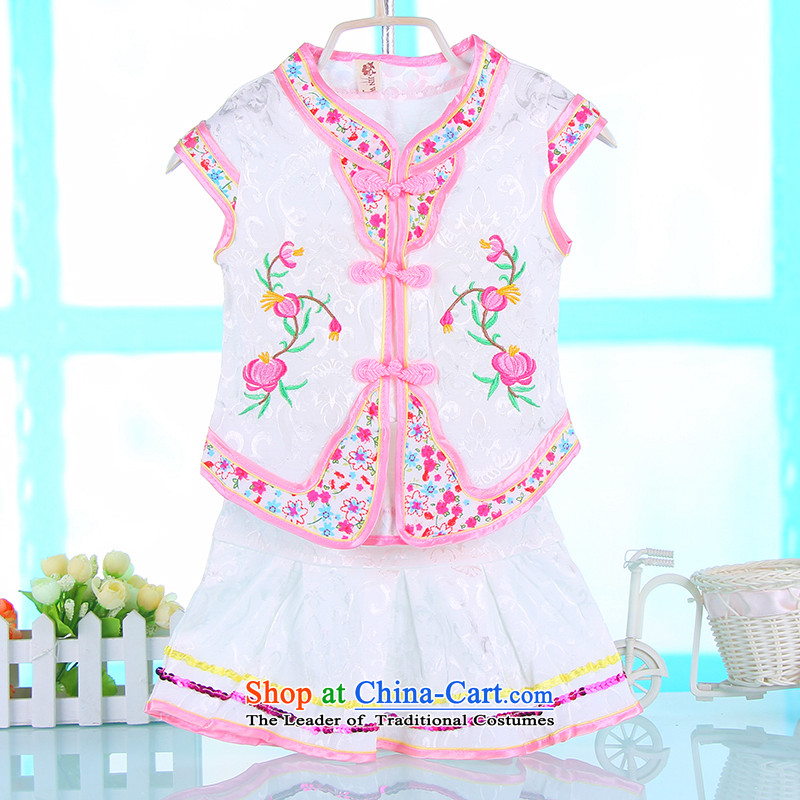 The baby girl children in the spring and summer of Tang Dynasty qipao kindergarten will baby is one month old hundreds amanome age dress 4689 white point and has been pressed, 100cm, shopping on the Internet