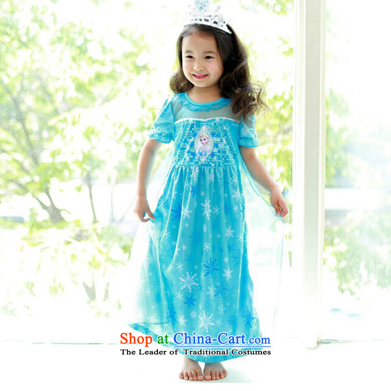 The new Children's dress Princess Snow and ice princess skirt of skirt elsa Aicha Queen Aisha Princess skirt Gathering Blue (sent on wigs + Crown + Magic Wand) 140 yards, high 130-140cm recommendations optimize-Anne anneyol) , , , shopping on the Internet