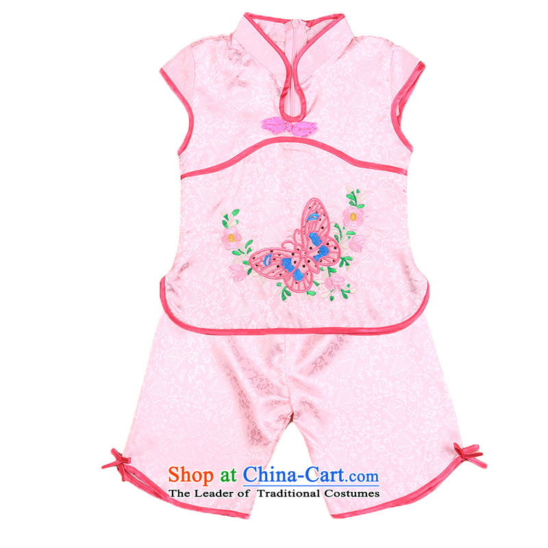The new Child Tang dynasty female babies summer age sleeveless + shorts pure cotton dress small children's wear birthday 4809 110cm, Pink