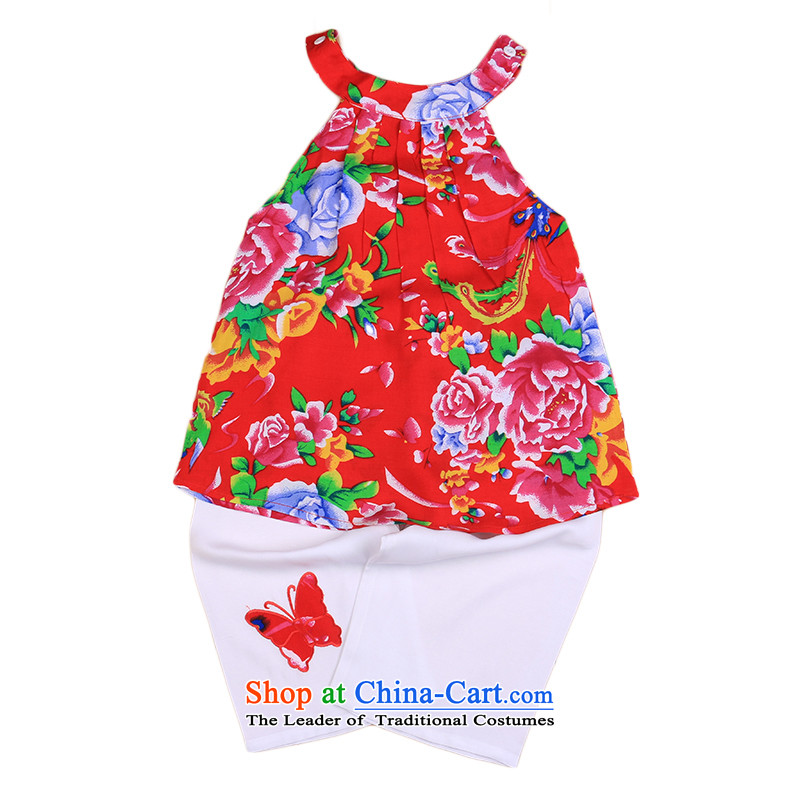 The new Child Tang dynasty female babies summer age sleeveless + shorts pure cotton dress small children's wear 4678 birthday 110cm, red point and has been pressed, online shopping