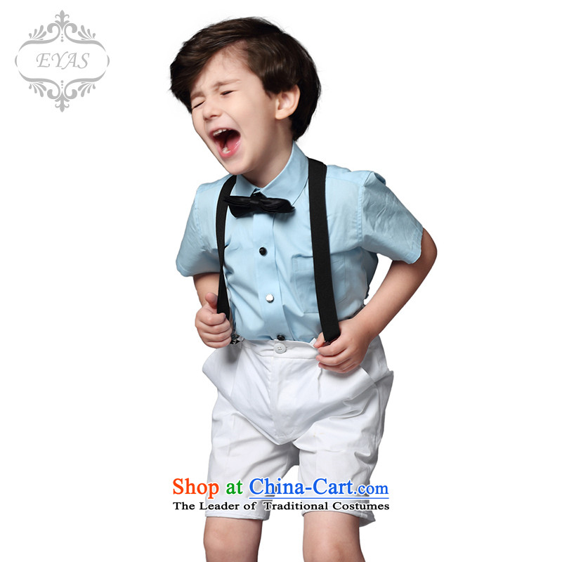 61. Children will eyas boy children's wear dress short-sleeved shirt summer boy strap kit children Dress Shorts Blue 150