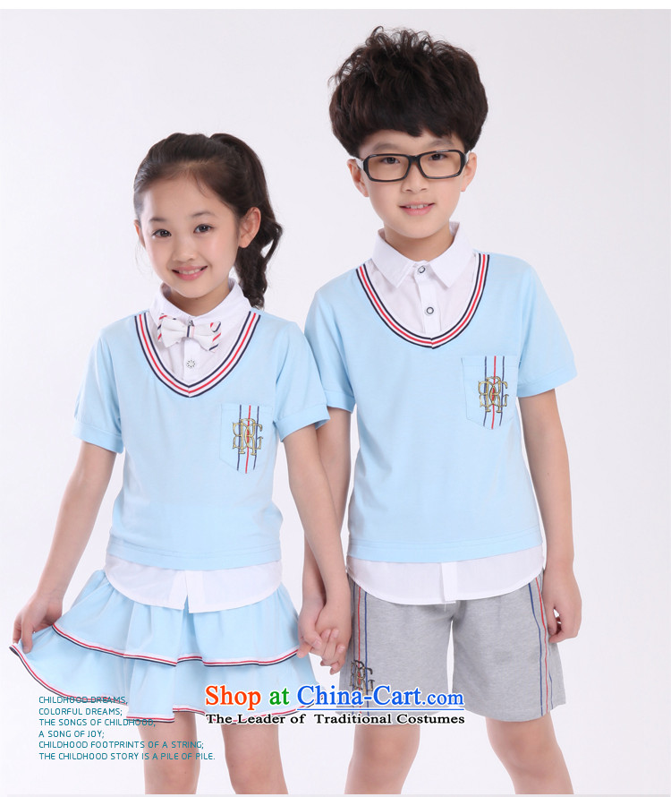 Summer 2015 new children's wear small children of both sexes performances CUHK T-shirts, skirts shorts Korean school garden garments faculty and students of the school uniform false three kit summer sky blue) (female), 170 yards (recommendation 155-165CM) height picture, prices, brand platters! The elections are supplied in the national character of distribution, so action, buy now enjoy more preferential! As soon as possible.