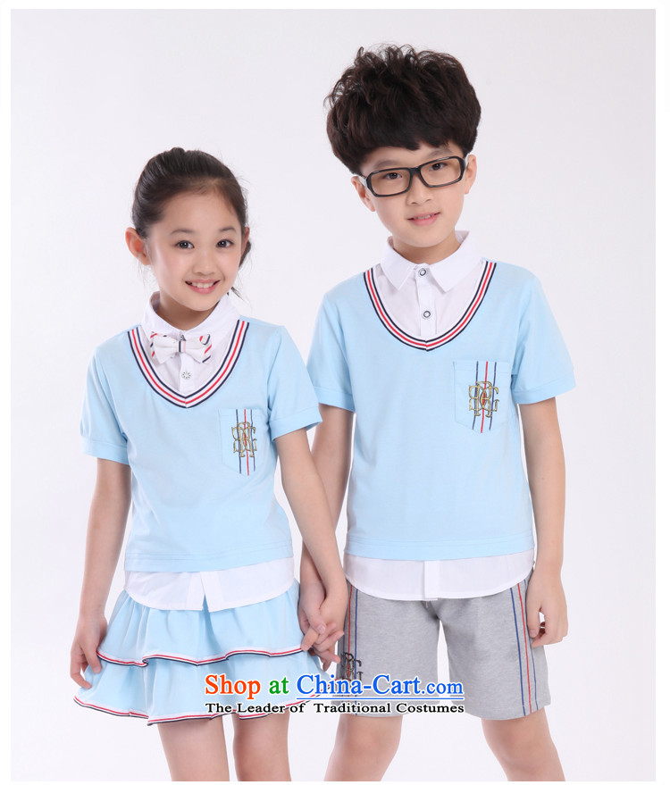 Summer 2015 new children's wear small children of both sexes performances CUHK T-shirts, skirts shorts Korean school garden garments faculty and students of the school uniform false three kit summer sky blue) (female), 170 yards (recommendation 155-165CM) height picture, prices, brand platters! The elections are supplied in the national character of distribution, so action, buy now enjoy more preferential! As soon as possible.